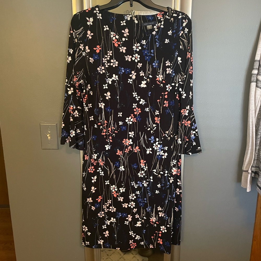 Long sleeve black floral formal dress